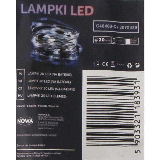 Lampki świąteczne 20LED białe zimne na baterie